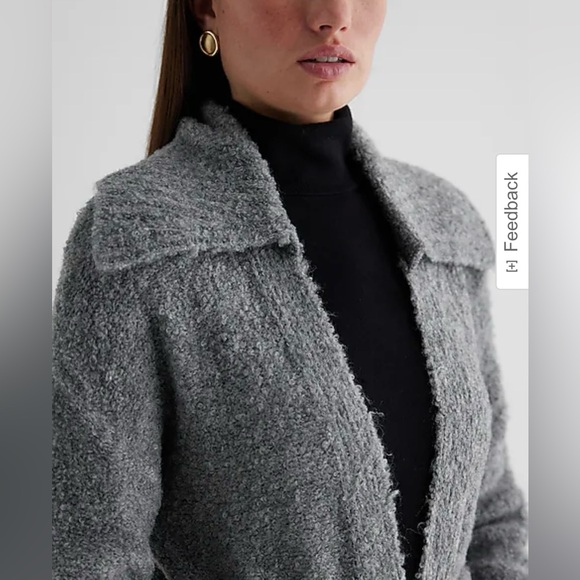 Express Boucle Oversized Collar Belted Duster Cardigan Size Medium - Picture 3 of 11